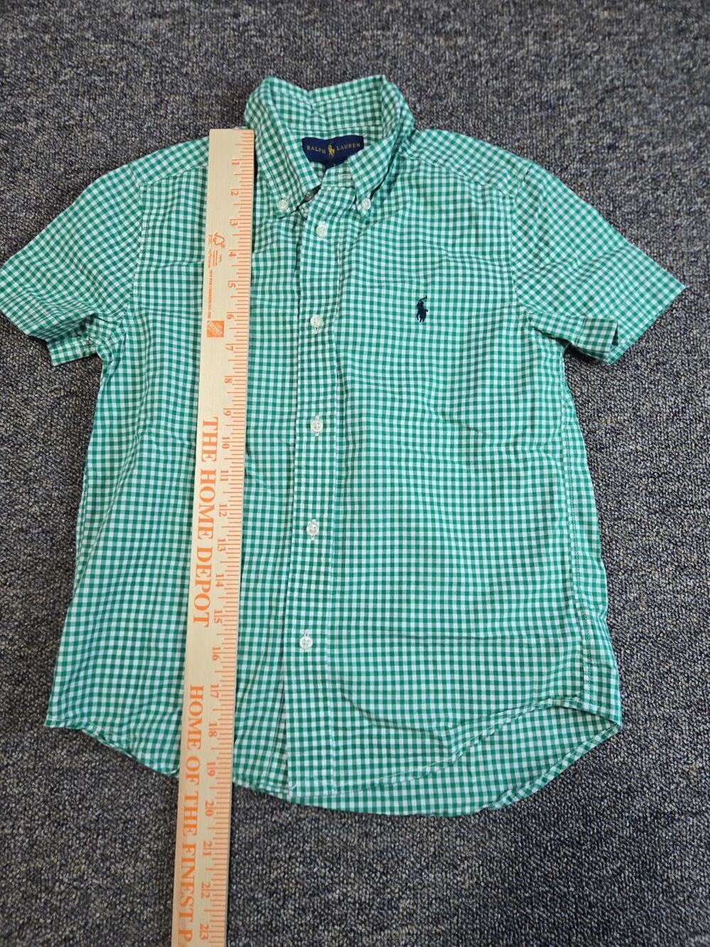 Ralph Lauren Boys Short Sleeve Polo Shirt Green Gingham Sz 7